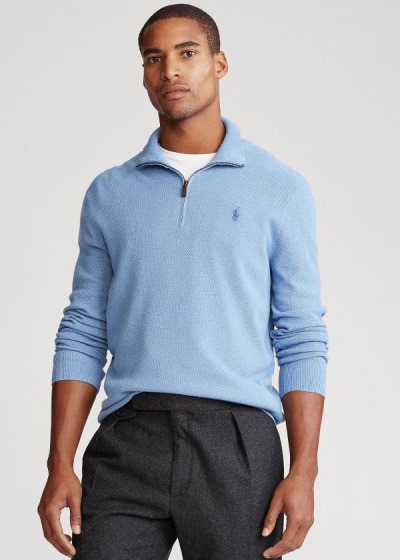 Sueter Polo Ralph Lauren Hombre Azul Rey Azules - Silk Quarter-Zip - MSLKO2748